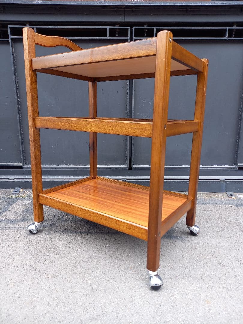 1970's　北欧モダン　ウッド　無垢材　フレーム　メタル　キャスター　ワゴン