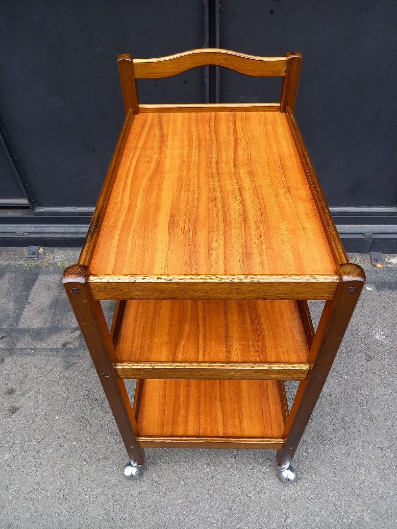 1970's　北欧モダン　ウッド　無垢材　フレーム　メタル　キャスター　ワゴン