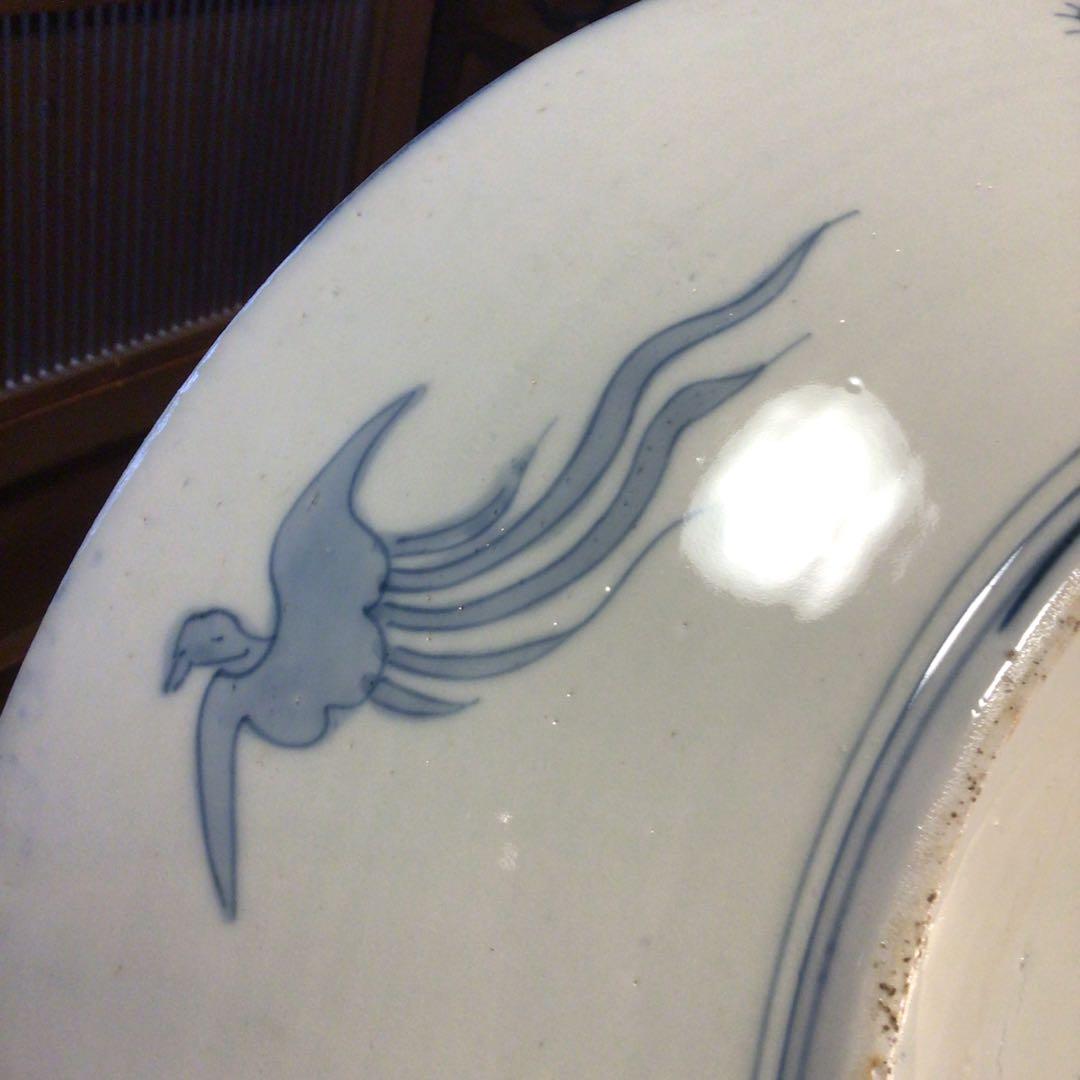 A866 古伊万里　染錦手　見込花　雲鶴紋様　（1尺5寸）大皿