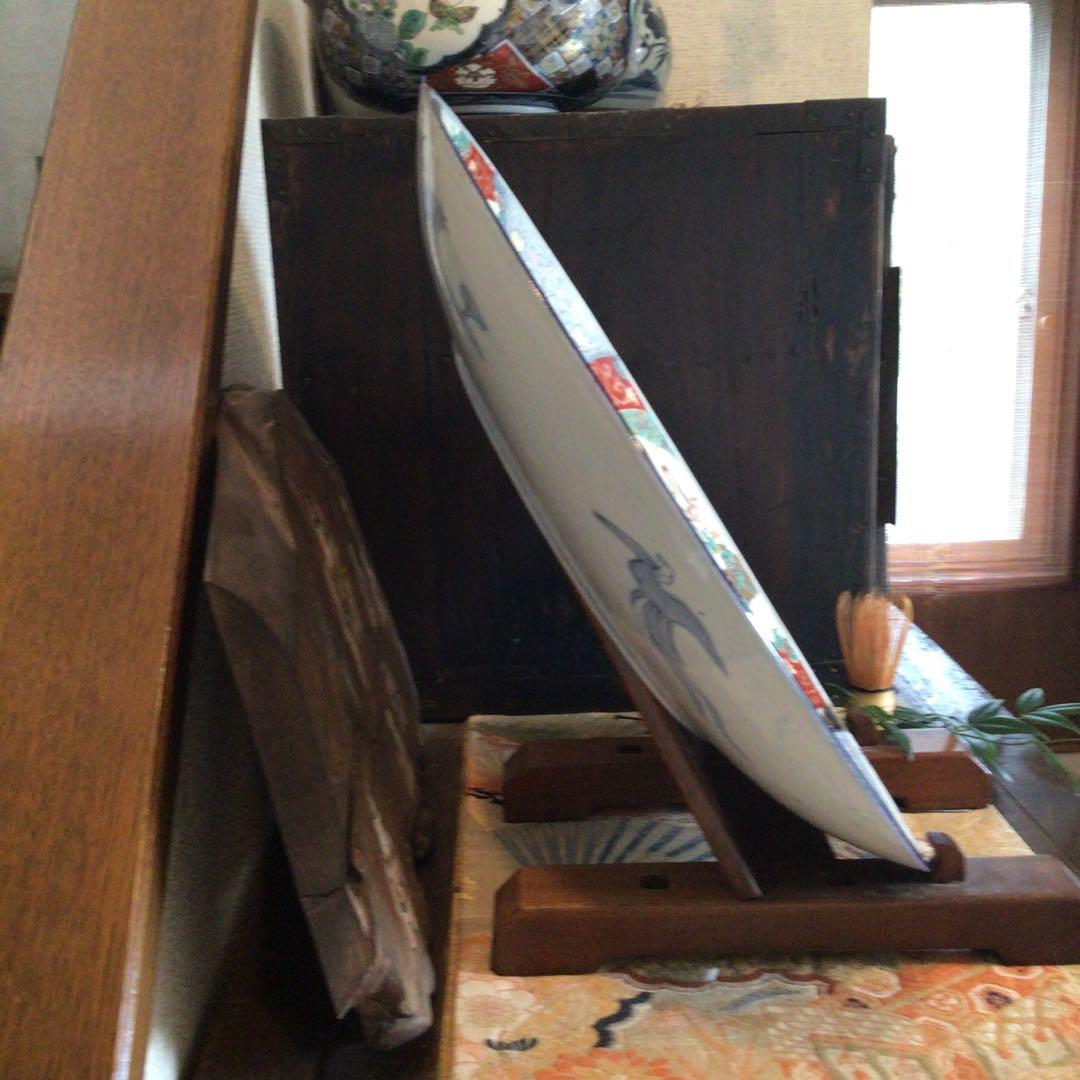 A866 古伊万里　染錦手　見込花　雲鶴紋様　（1尺5寸）大皿