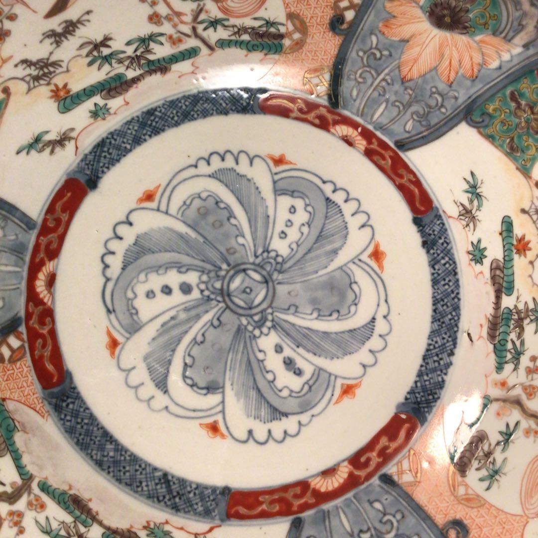 A866 古伊万里　染錦手　見込花　雲鶴紋様　（1尺5寸）大皿