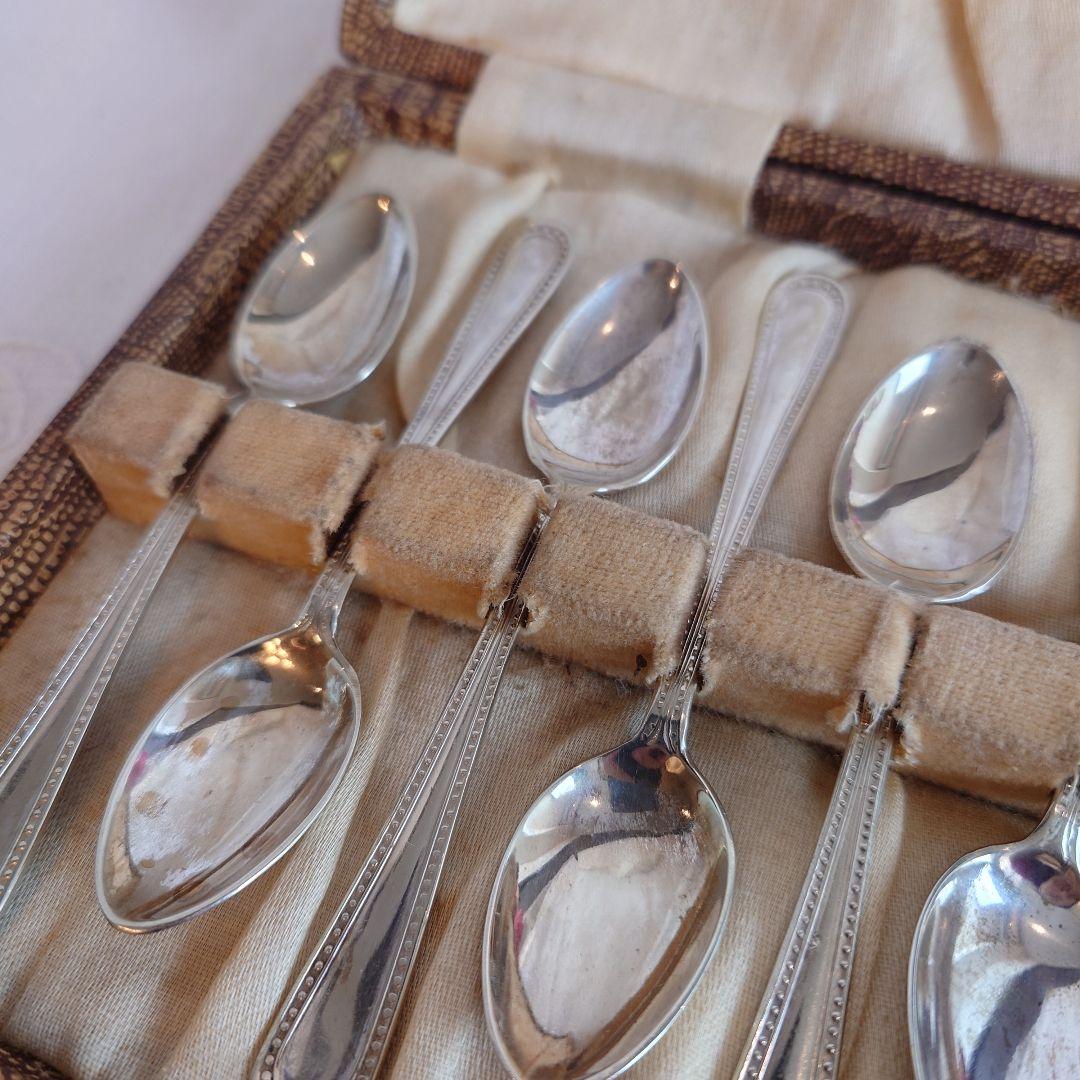 イギリス　アンティーク　シルバースプーン　シュガートング　セット　箱付き