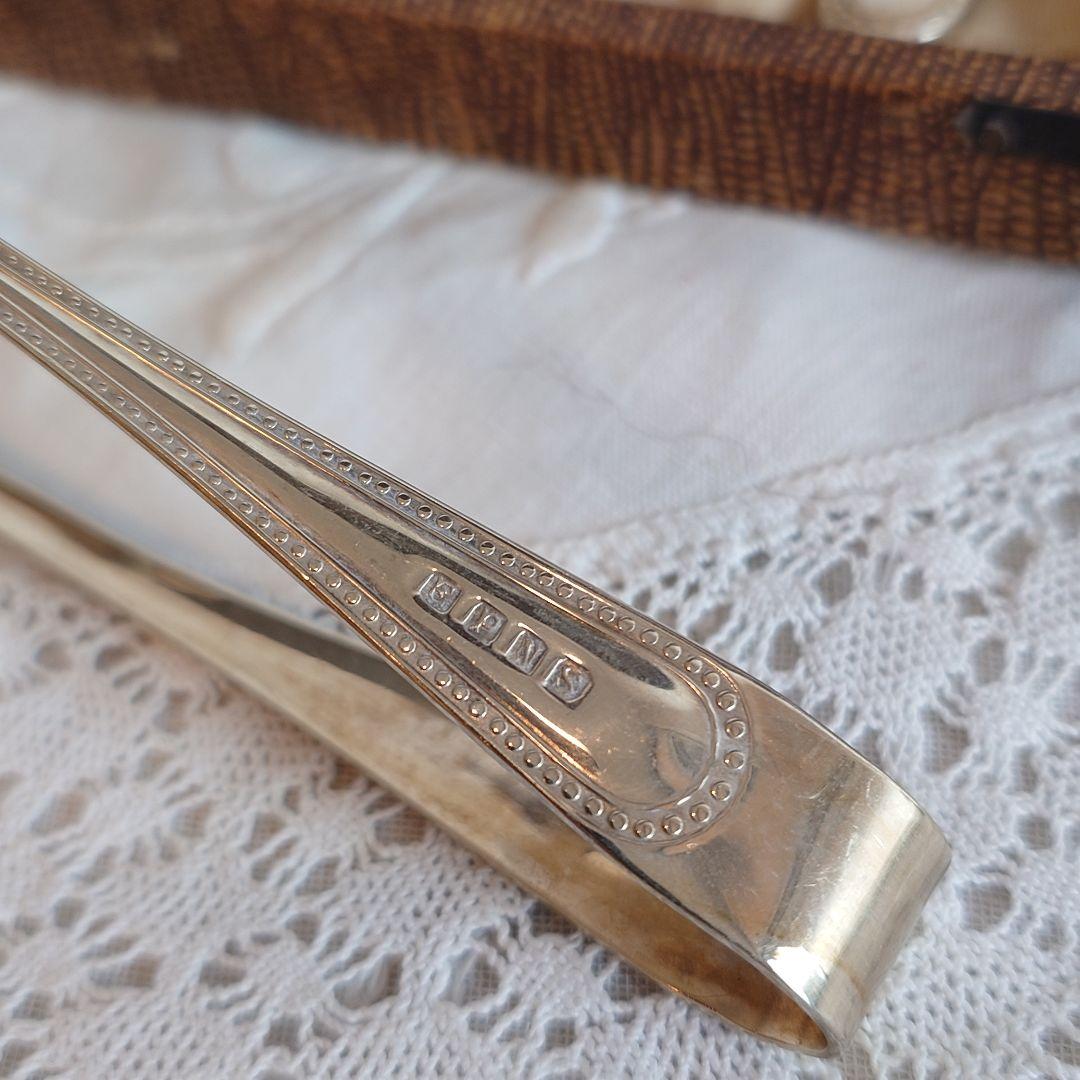 イギリス　アンティーク　シルバースプーン　シュガートング　セット　箱付き