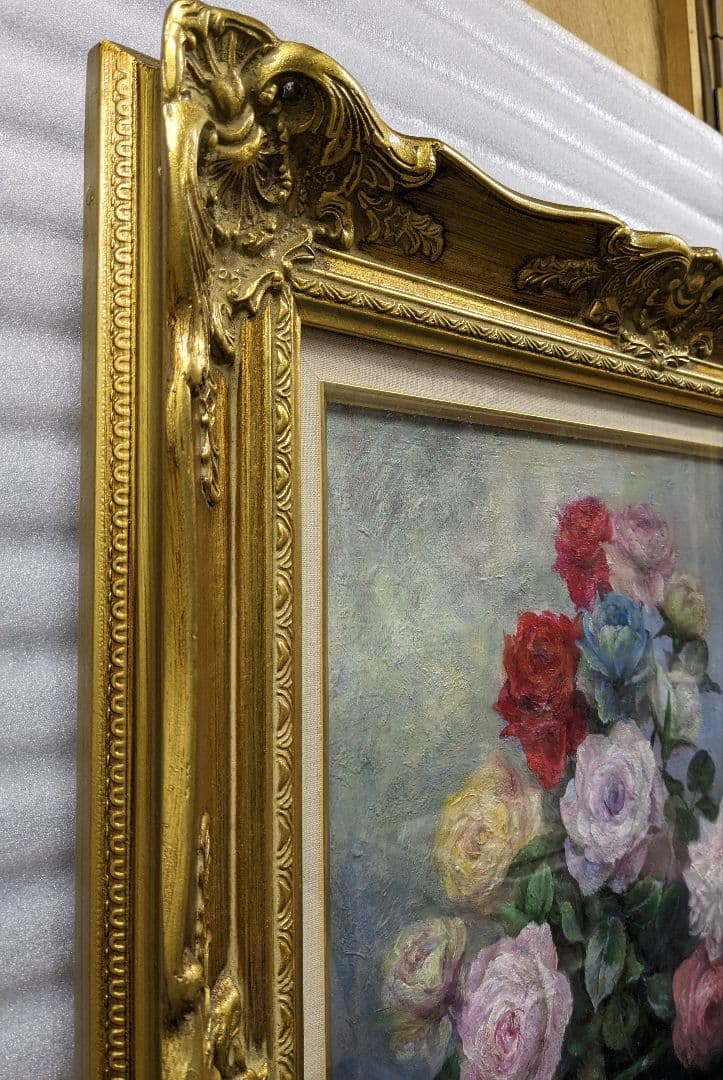 画家haru☆F10号油彩画☆薔薇☆真作、原画、一点物、写真の額縁付