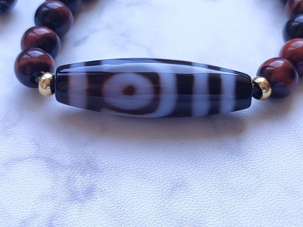 ◇二眼天珠とレッドタイガーアイのパワーストーン ブレスレット