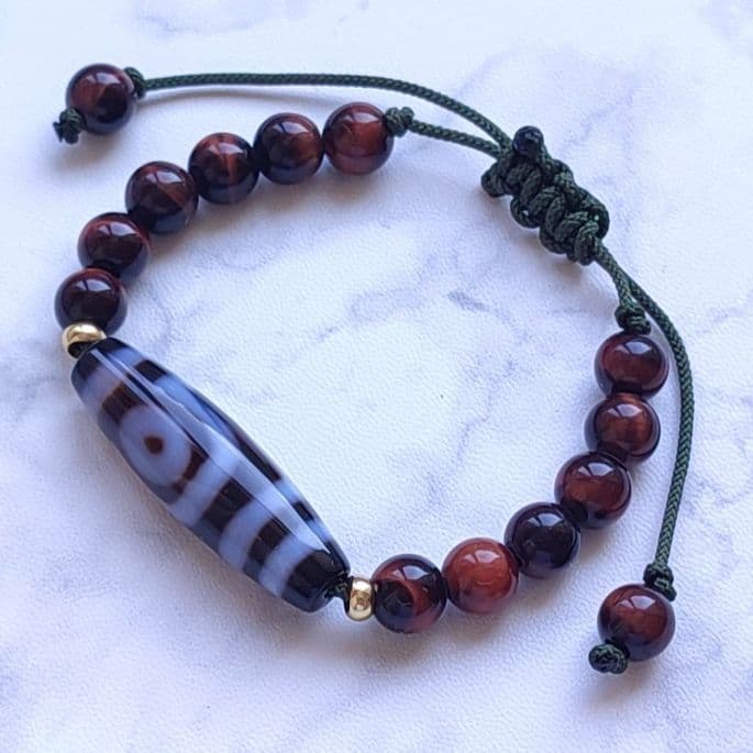 ◇二眼天珠とレッドタイガーアイのパワーストーン ブレスレット