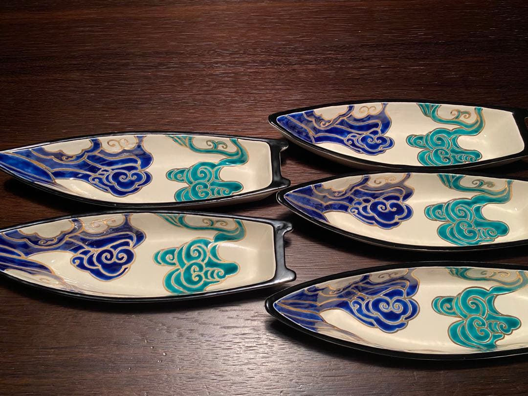 仁清流水舟形向付5客　新品未使用　京焼