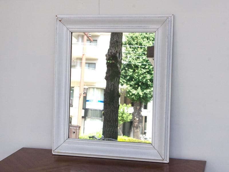 大きめアンティークミラー 壁掛け鏡 額縁 英国 ホワイト M04