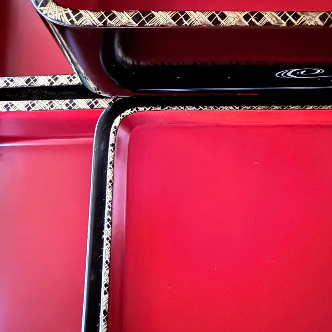 2208様感謝‼JAPAN輪島工房特製沈金『曲水菊づくし』輪島 五段重箱2枚蓋