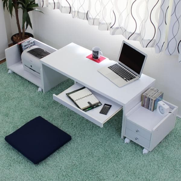 《新品・送料無料》パソコンデスク ロータイプ 90cm幅 デスクセット ホワイト