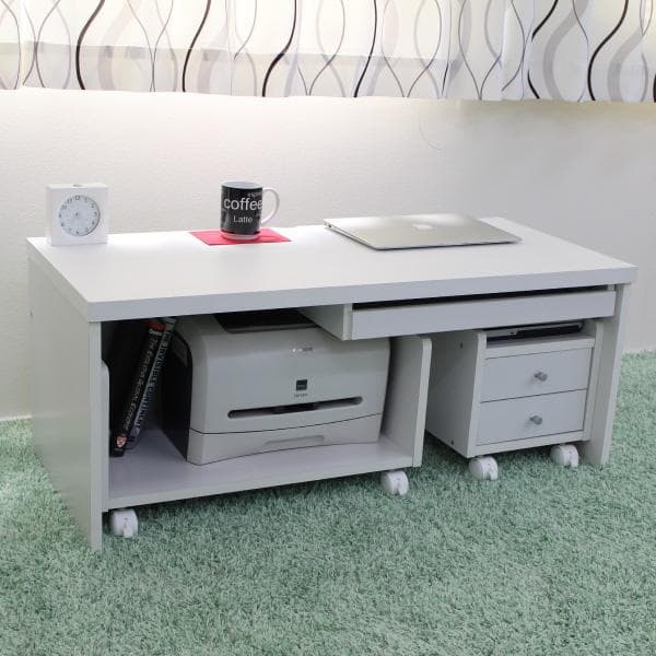 《新品・送料無料》パソコンデスク ロータイプ 90cm幅 デスクセット ホワイト