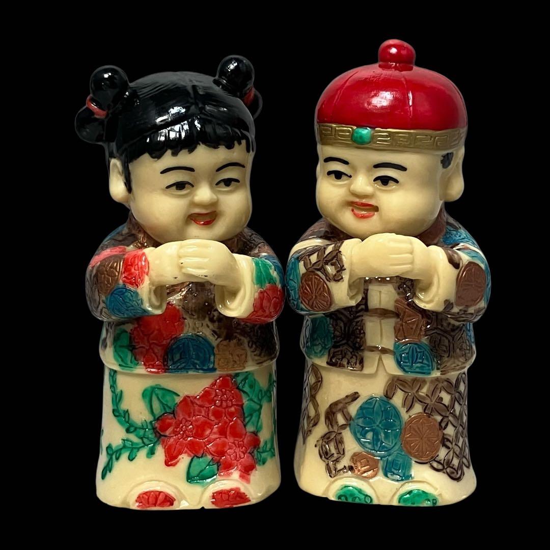 中国陶器】縁起物 福禄寿 男の子 女の子 フィギュア 陶器人形 置物