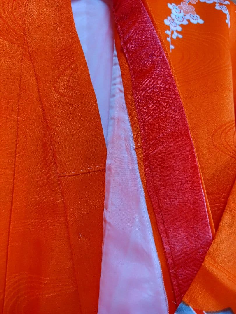 七五三オレンジの華やかな花柄着物 帯・帯締め・バック・草履・その他フルセット