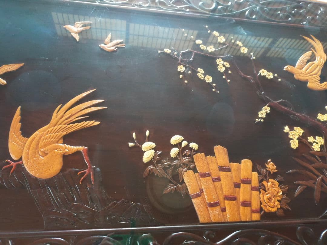 和製ビンテージ　座卓　花鳥図