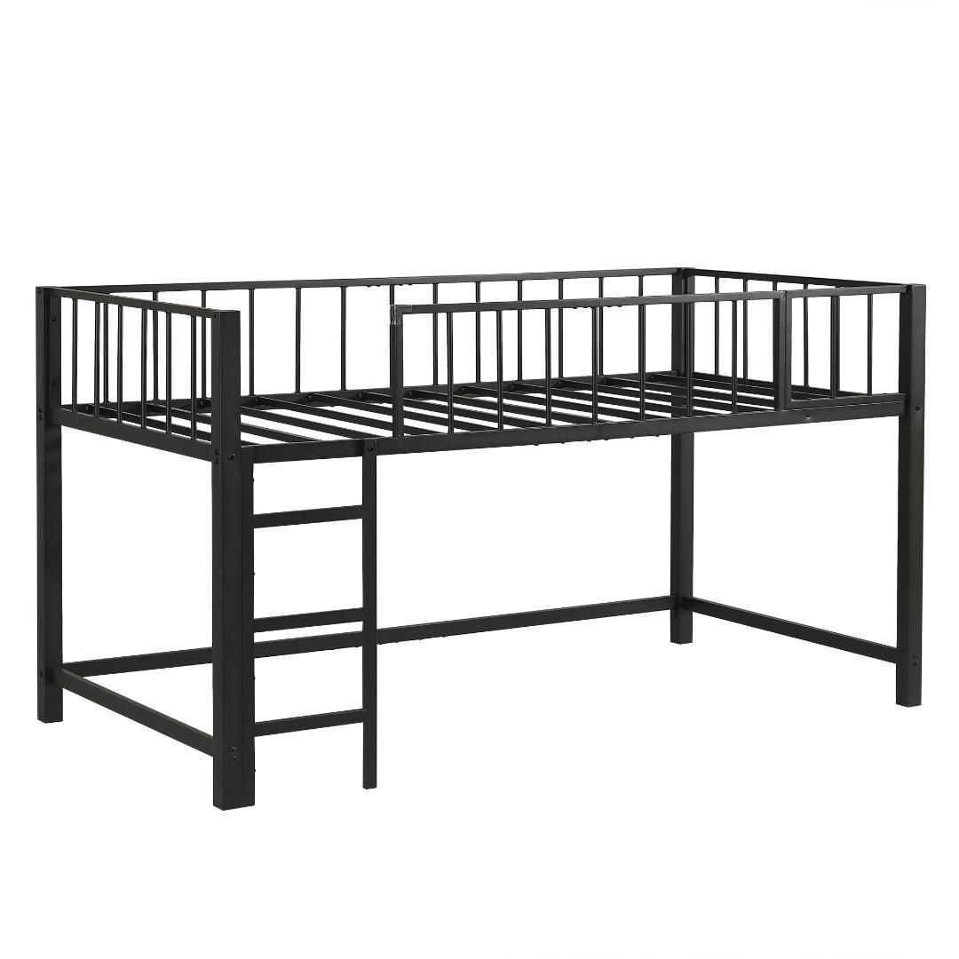 限定価格！新作ロフトベッド　左右入れ替え　省スペース　スチール製　BLACK
