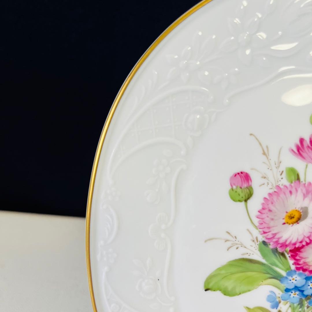 マイセン　プラーク　陶板画　雛菊　忘れな草