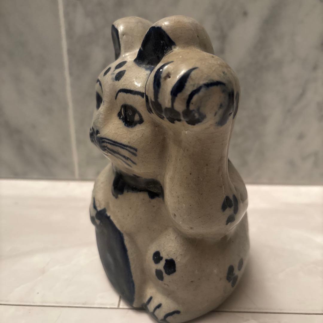 ヴィンテージ作家さんもの　手描きのお顔が可愛らしい陶磁器の招き猫
