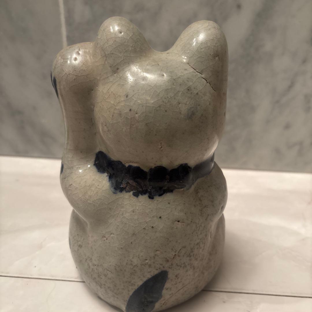 ヴィンテージ作家さんもの　手描きのお顔が可愛らしい陶磁器の招き猫