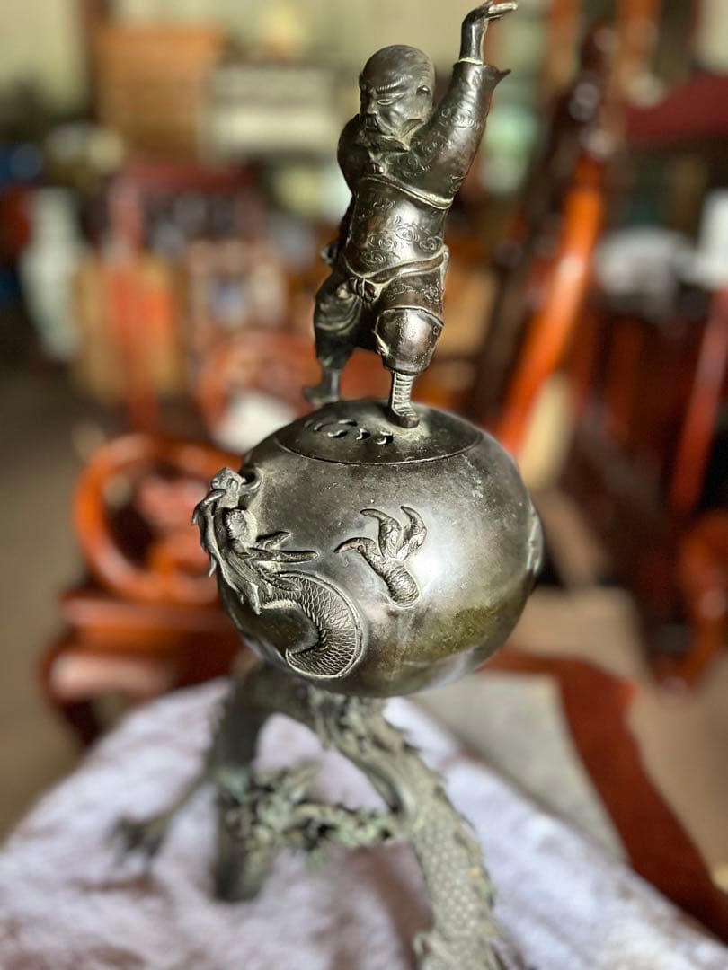 香炉　古銅製 香炉 香道具 飾り 置物 コレクション骨董品アンティーク 龍の置物