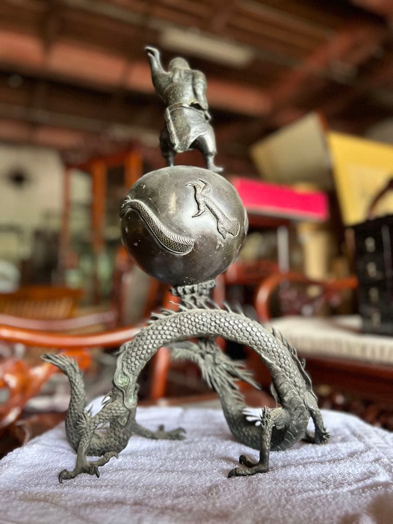 香炉　古銅製 香炉 香道具 飾り 置物 コレクション骨董品アンティーク 龍の置物