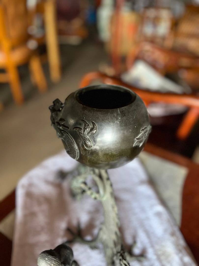 香炉　古銅製 香炉 香道具 飾り 置物 コレクション骨董品アンティーク 龍の置物
