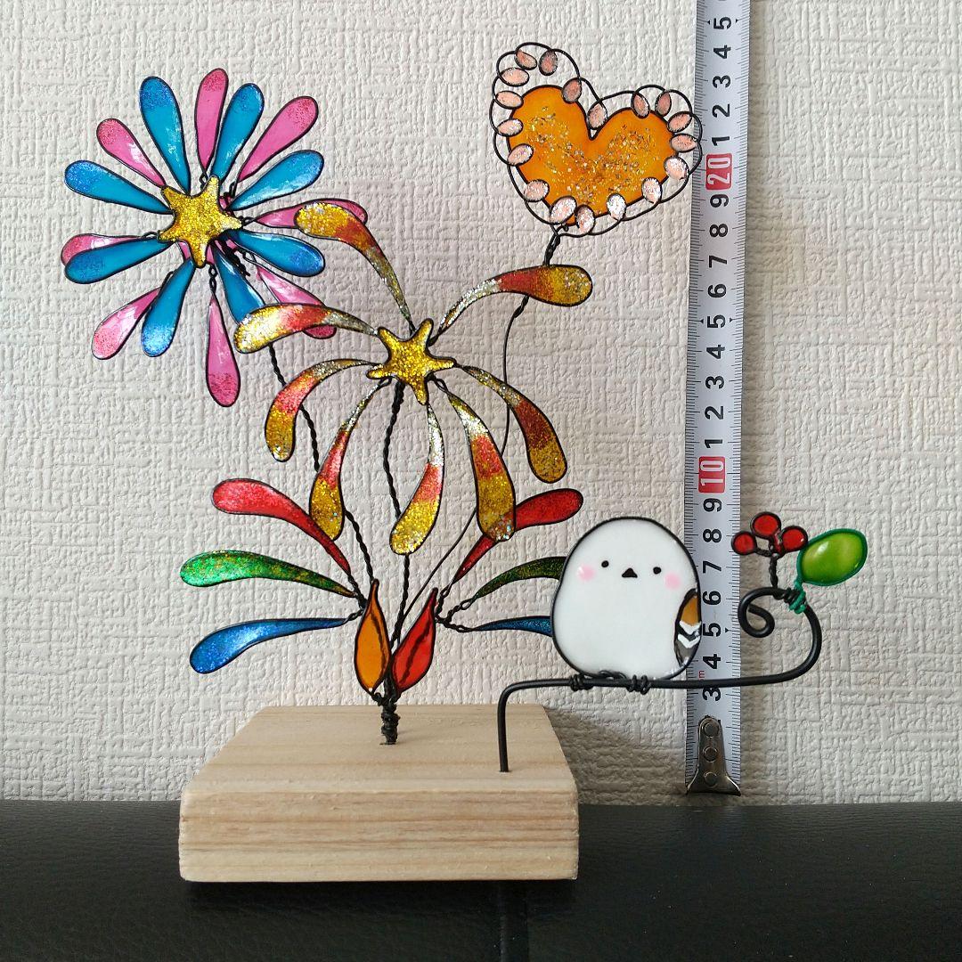 YUI　打ち上げ花火と見上げるシマエナガの置き型飾り　ワイヤークラフト