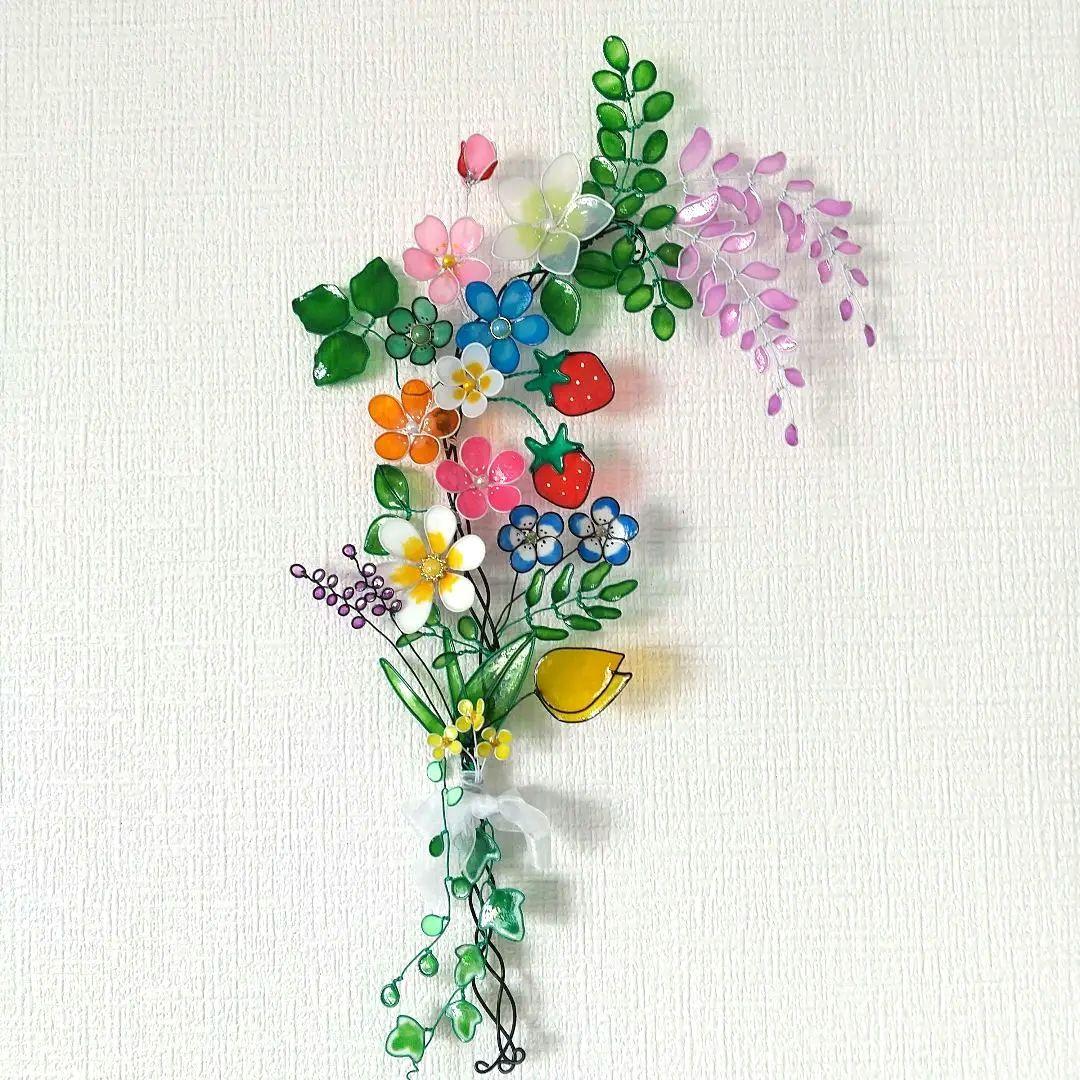 YUI　打ち上げ花火と見上げるシマエナガの置き型飾り　ワイヤークラフト