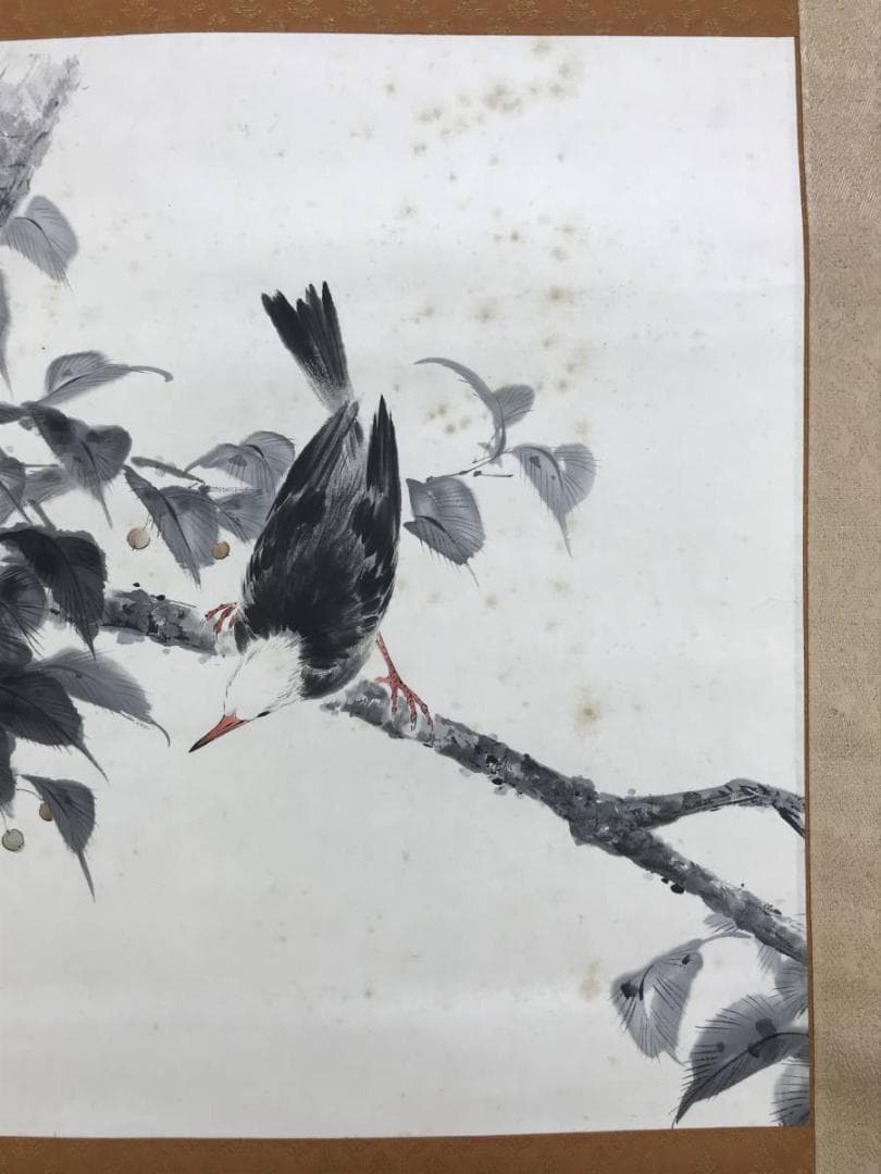 真作】赤松雲嶺/桜実に小禽図/花鳥図/小鳥図/掛軸☆宝船☆AD-430