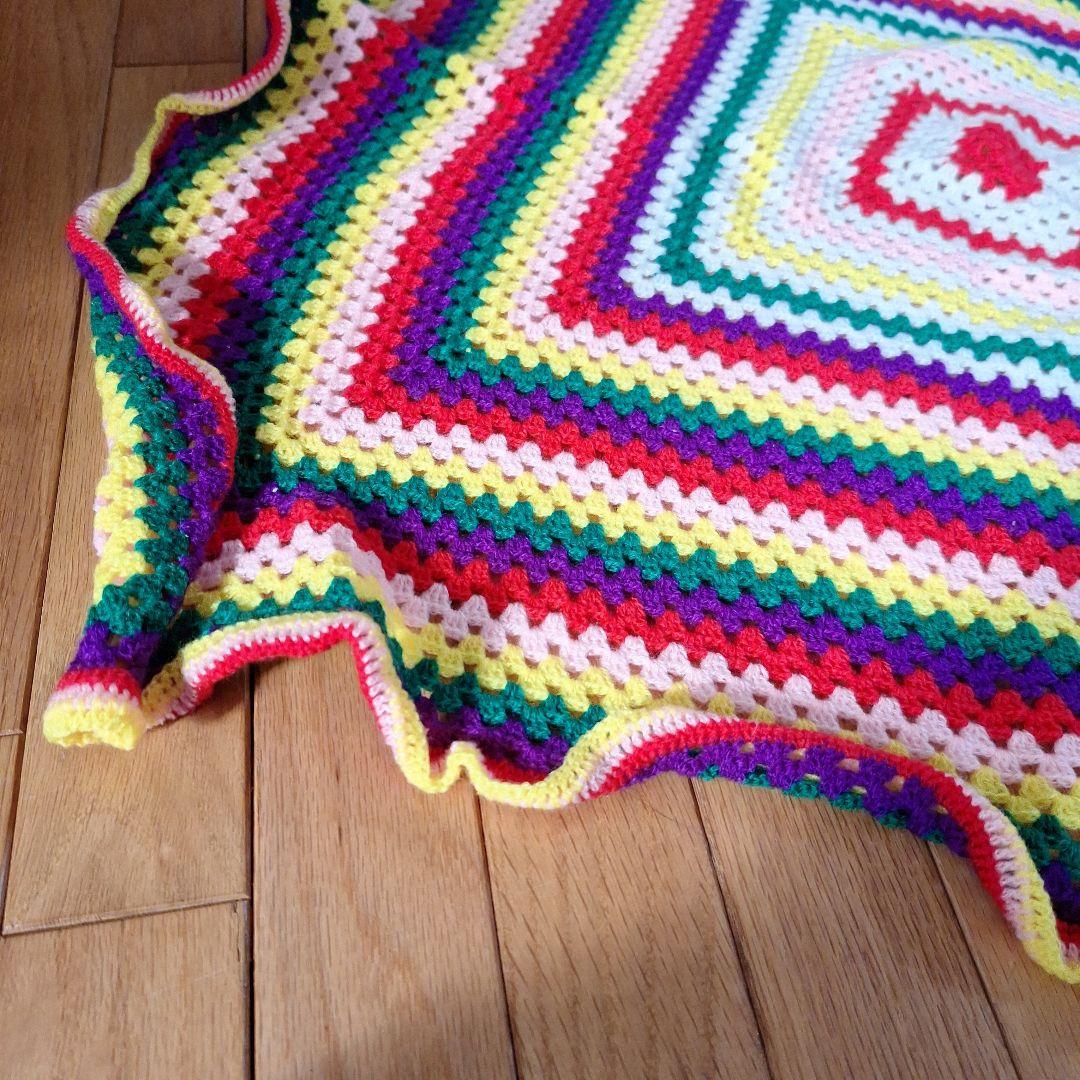 手編み ブランケット かぎ針編み ハンドメイド カラフル 毛糸 膝掛け