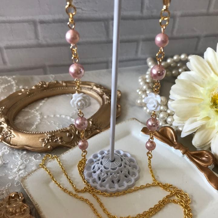 ♪544 ❤️ 薔薇　パール　マスクチェーン　メガネチェーン　ハンドメイド　マスク