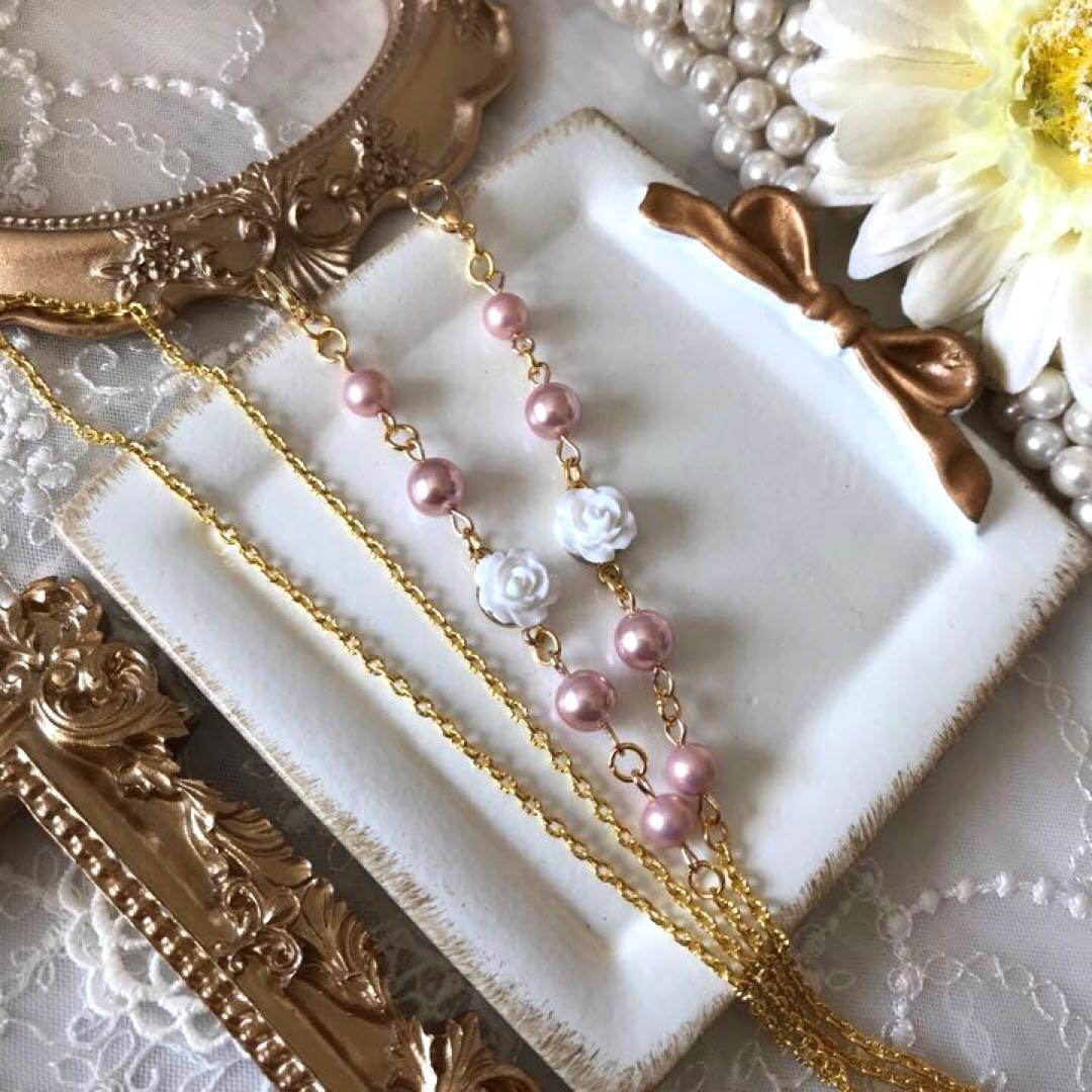 ♪544 ❤️ 薔薇　パール　マスクチェーン　メガネチェーン　ハンドメイド　マスク