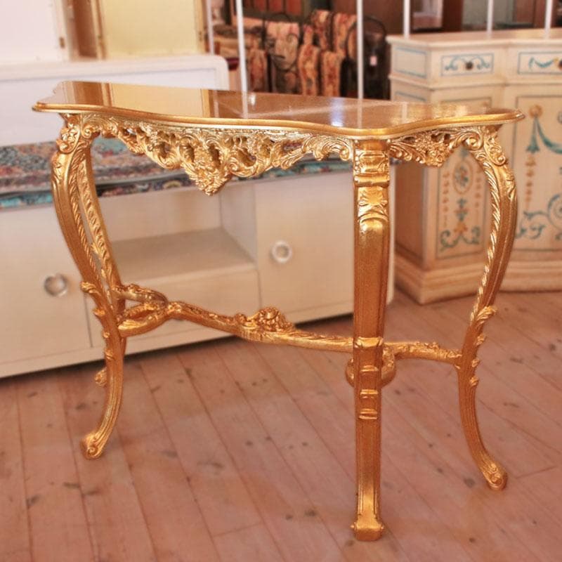 イタリア製 コンソールテーブル 幅117cm 金 サイドテーブル 602-997