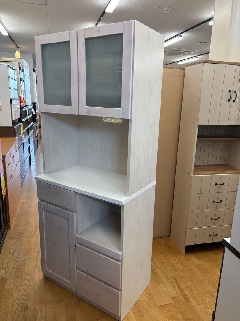 M084　スリム食器棚　食器棚　カップボード　上下分割可能　幅800mm