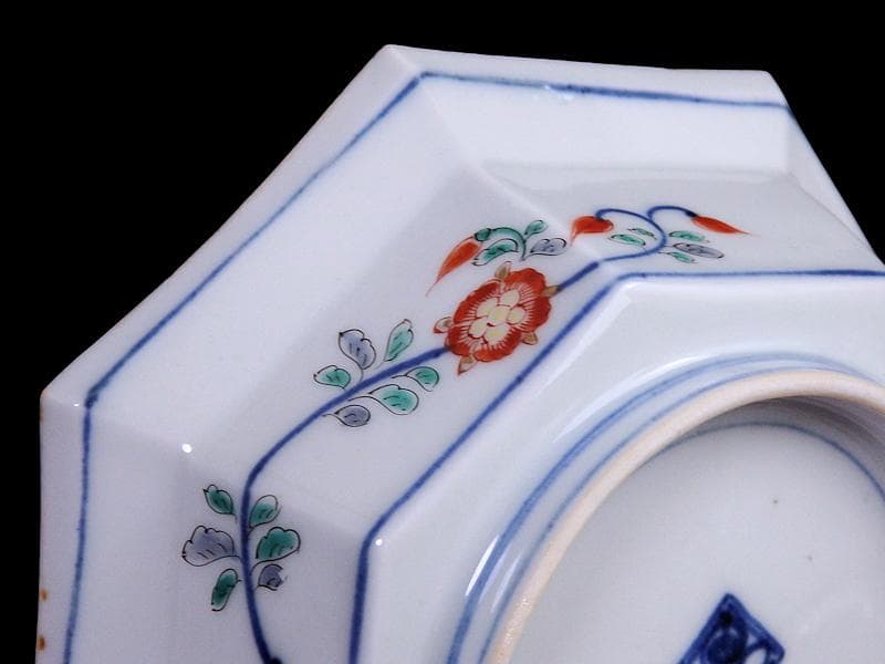 大聖寺伊万里 染錦 柿右衛門写 松竹梅の図 八角膾皿 N293AS-fbuj