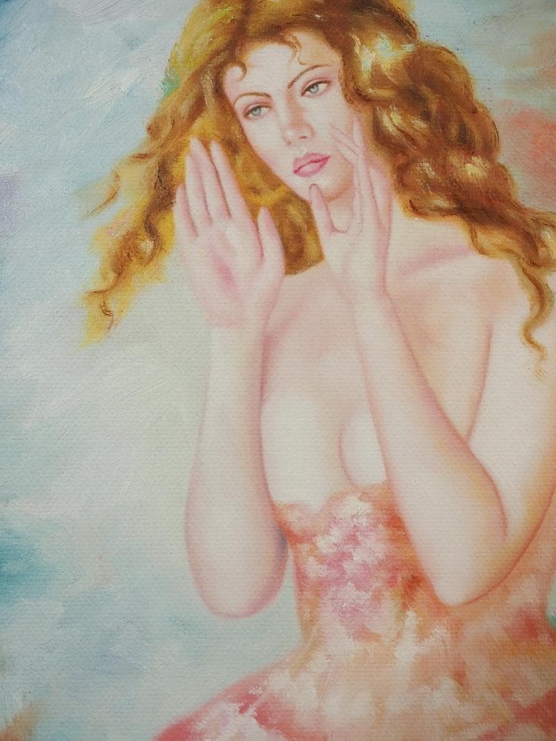 人物画　油絵　浜辺順　F6号　オフェーリア・冬　額付き　手描き　肉筆