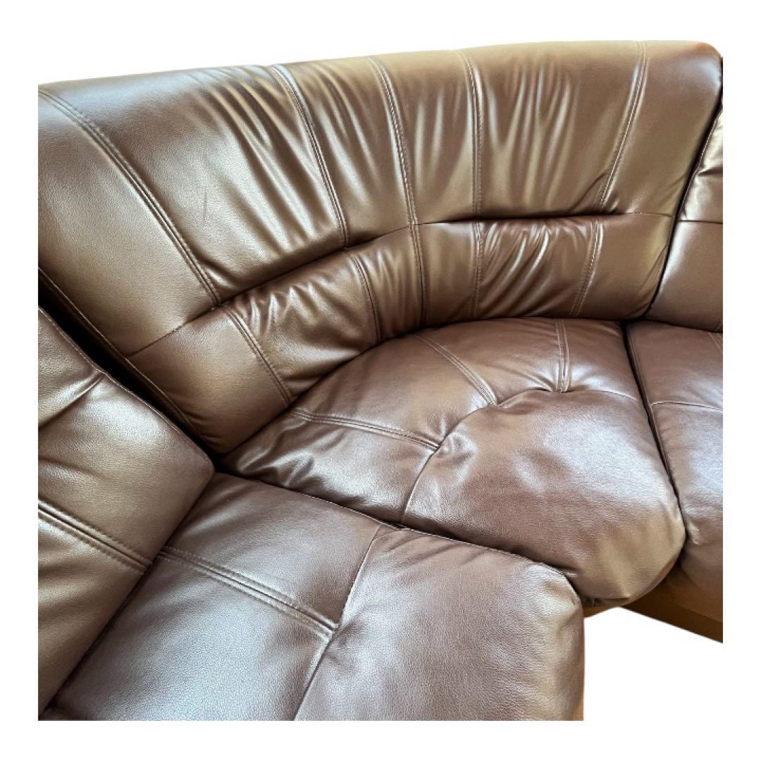 【美品】コーナーソファ L字 5人掛け 合皮レザー ダークブラウン 引き取り限定