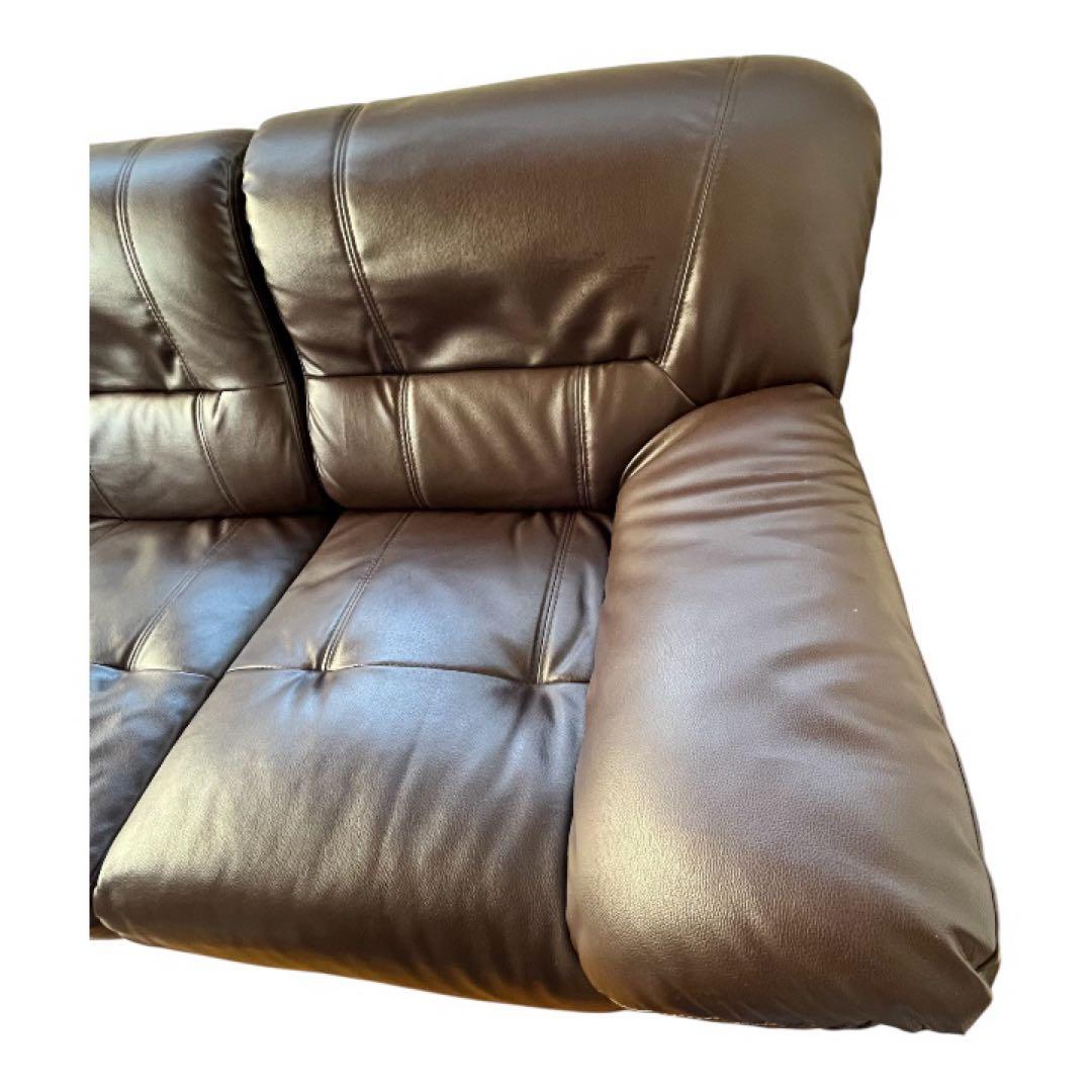 【美品】コーナーソファ L字 5人掛け 合皮レザー ダークブラウン 引き取り限定