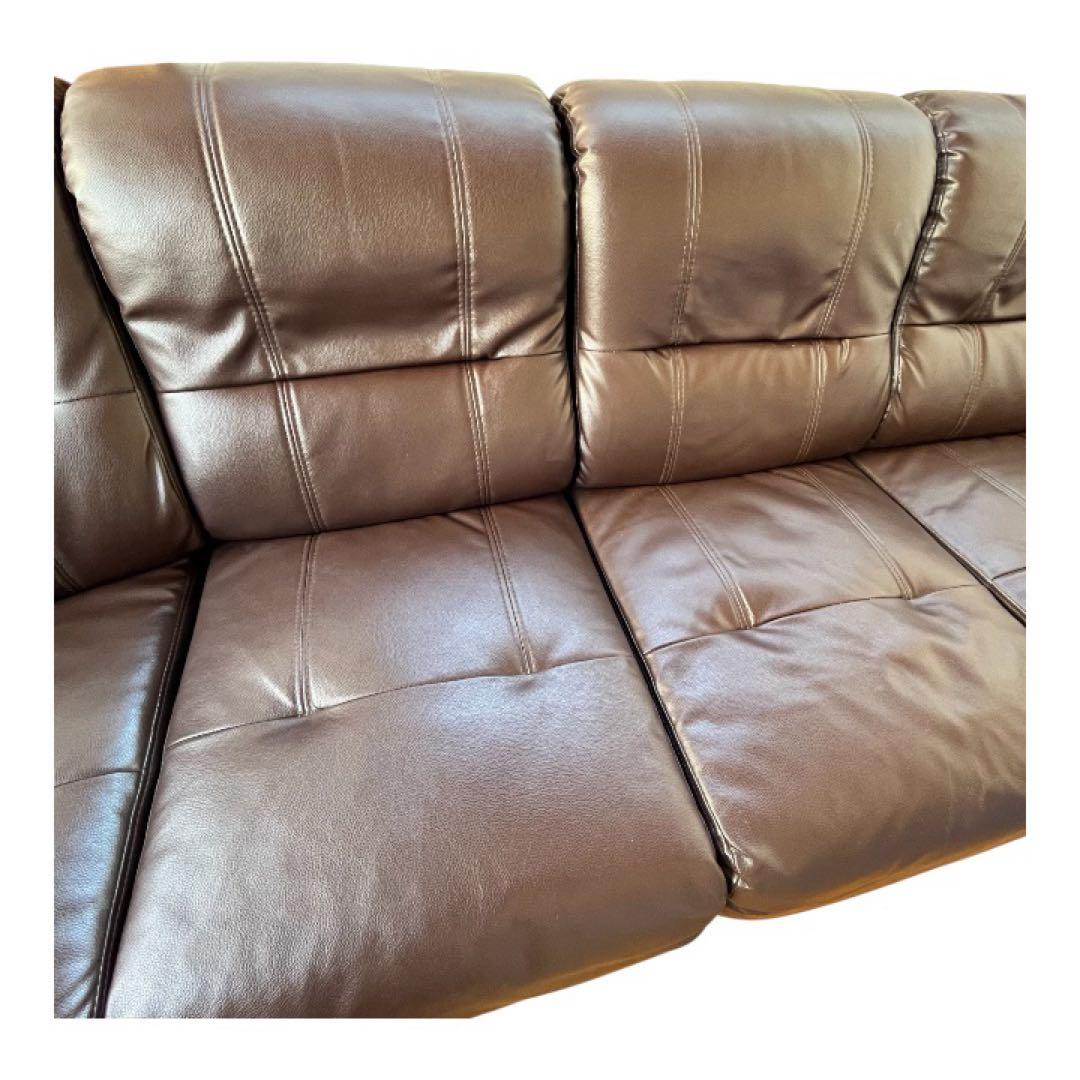 【美品】コーナーソファ L字 5人掛け 合皮レザー ダークブラウン 引き取り限定