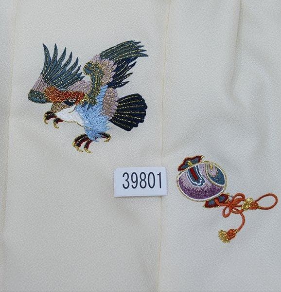 七五三 三歳 男児 被布着物セット 疋田鹿の子柄 被布に刺繍入り 緑×アイボリー