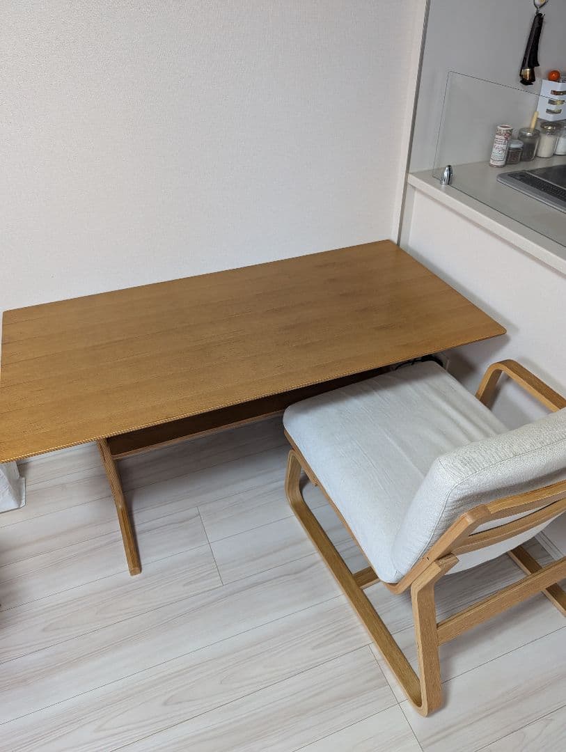 物価高騰【無印良品人気】ナチュラルウッド 長方形テーブルとクッション付椅子セット