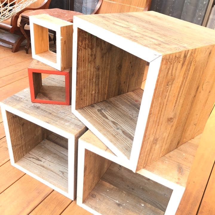 古材　マルチ収納BOX  1個　スタッキングボックス　道板　スツール　棚