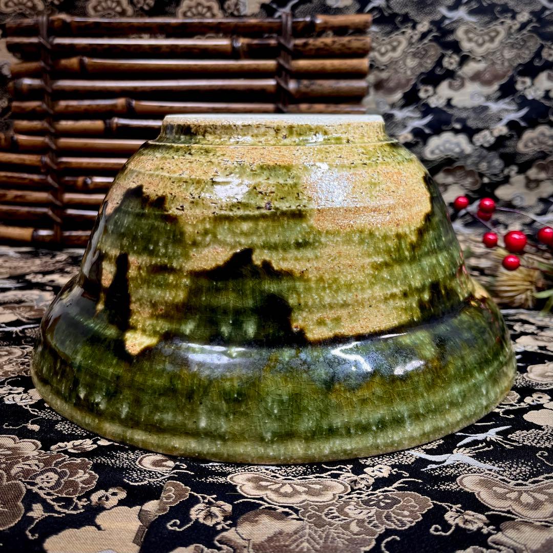 【秋の風情】 中垣連次 魯山人写し 織部 秋草虫文 八寸兜鉢 大鉢 深鉢 盛り鉢