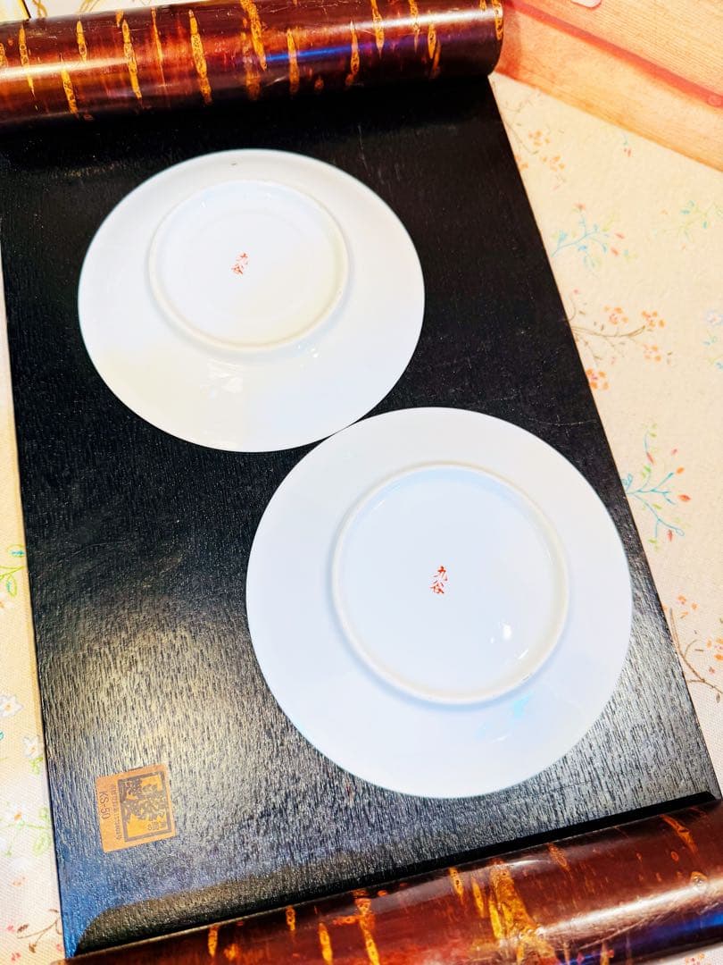 九谷焼 大判だるま皿 昭和初期 有名メーカー【鏡月】の古九谷焼