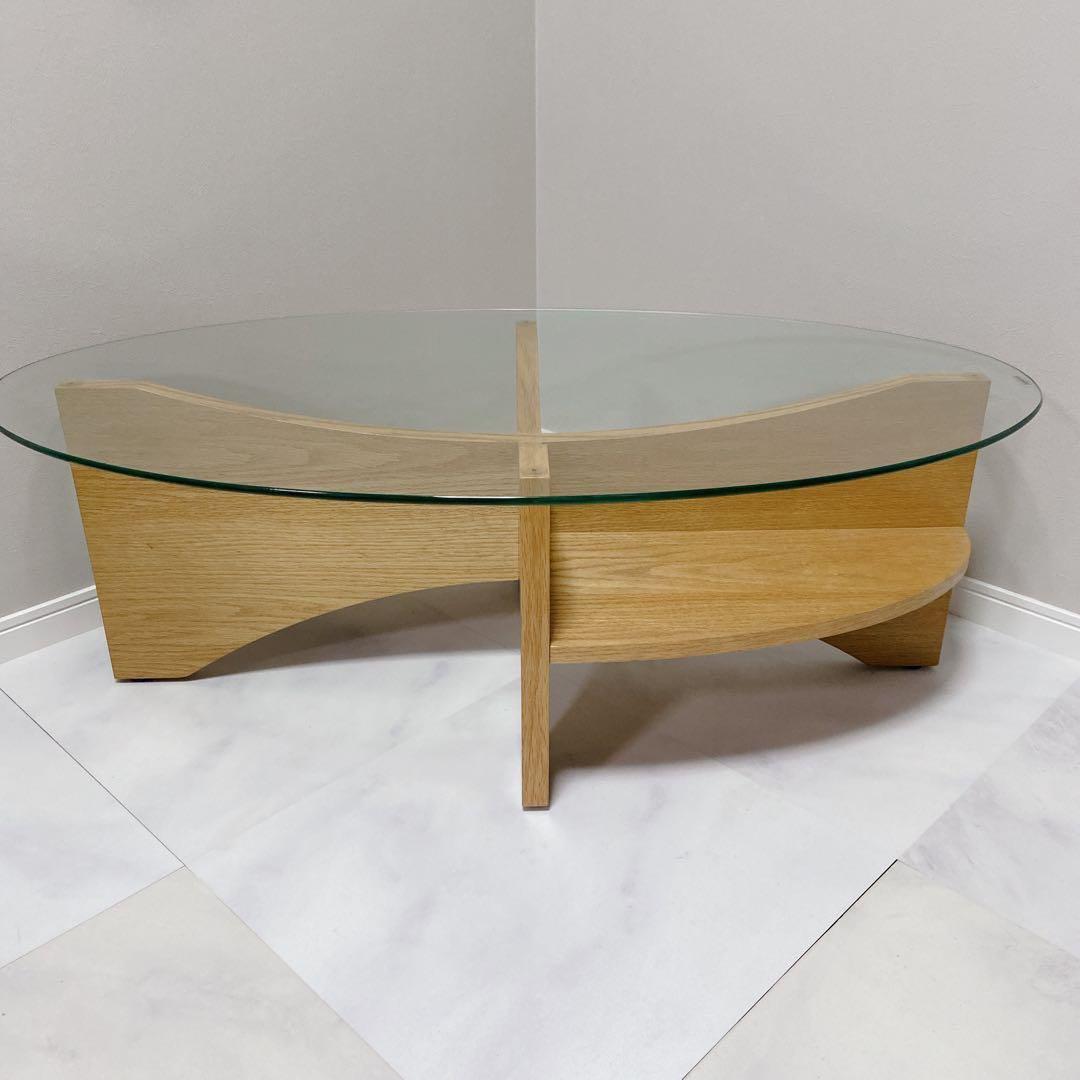 東谷 LE-454NA ガラストップ オーバルテーブル ナチュラル 美品