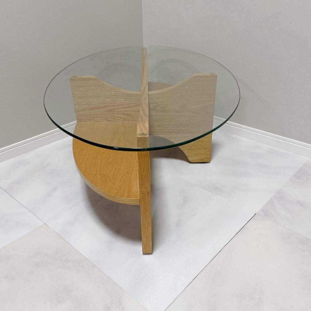 東谷 LE-454NA ガラストップ オーバルテーブル ナチュラル 美品