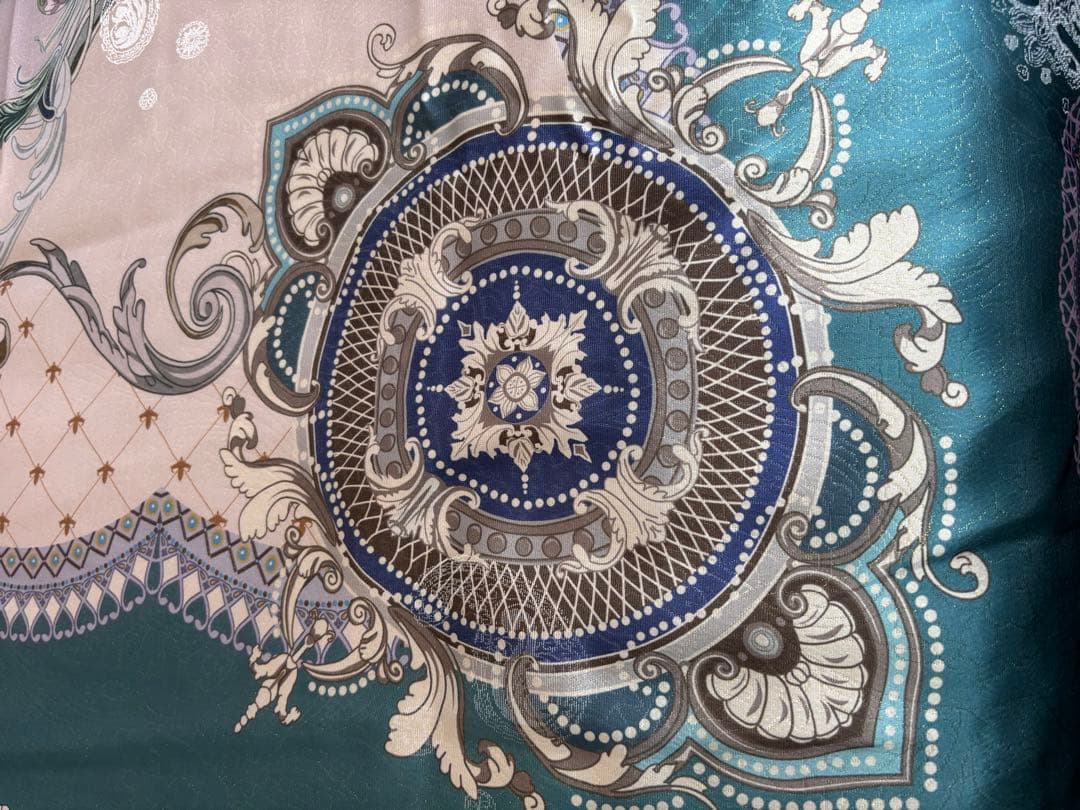 新品‼️高級シルク100% 草木染めターコイズ装飾ベッドカバー 4点セットダブル