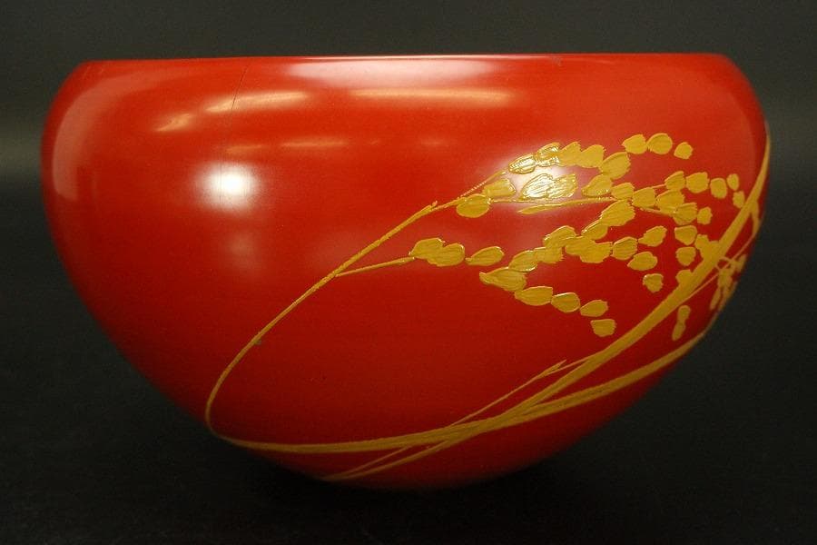 茶道具 托鉢 朱塗 菓子器 竹内栖鳳画 共箱(A872)