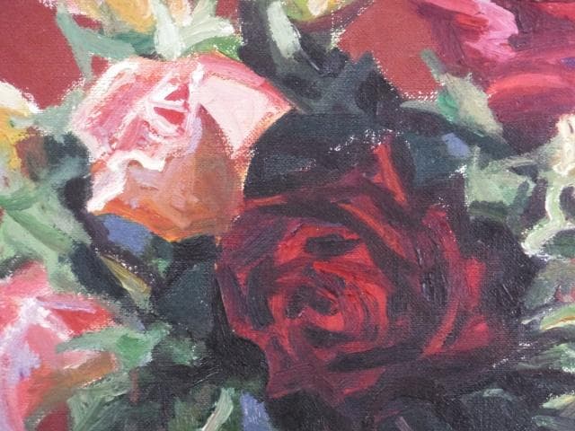 山本彪一 直筆サイン 日動画廊シール『ばら』油彩 1964年 0801G - メルカリ