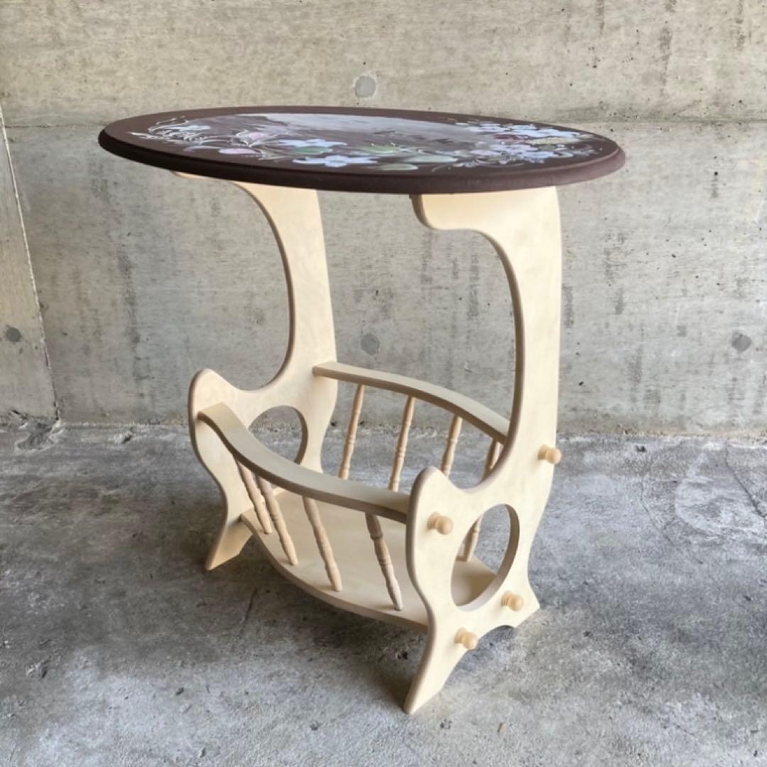 サイドテーブル マガジンラック 飾り台 花台 トールペイント 花柄 木製 レトロ