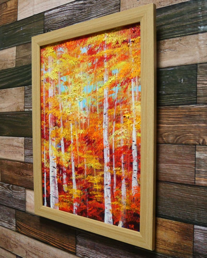 油絵 絵画 【白樺の紅葉】